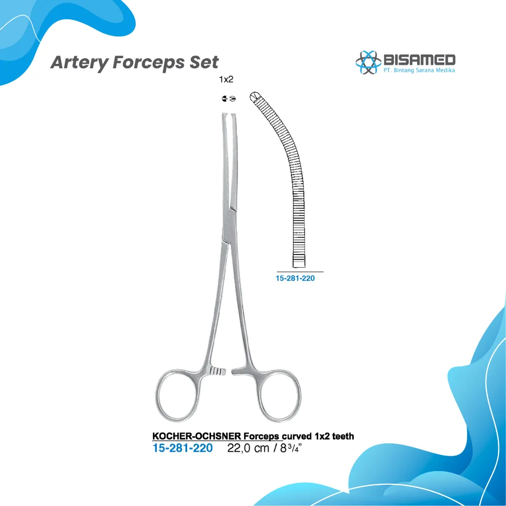 KOCHER-OCHSNER Forceps curved 1x2  teeth 22  cm